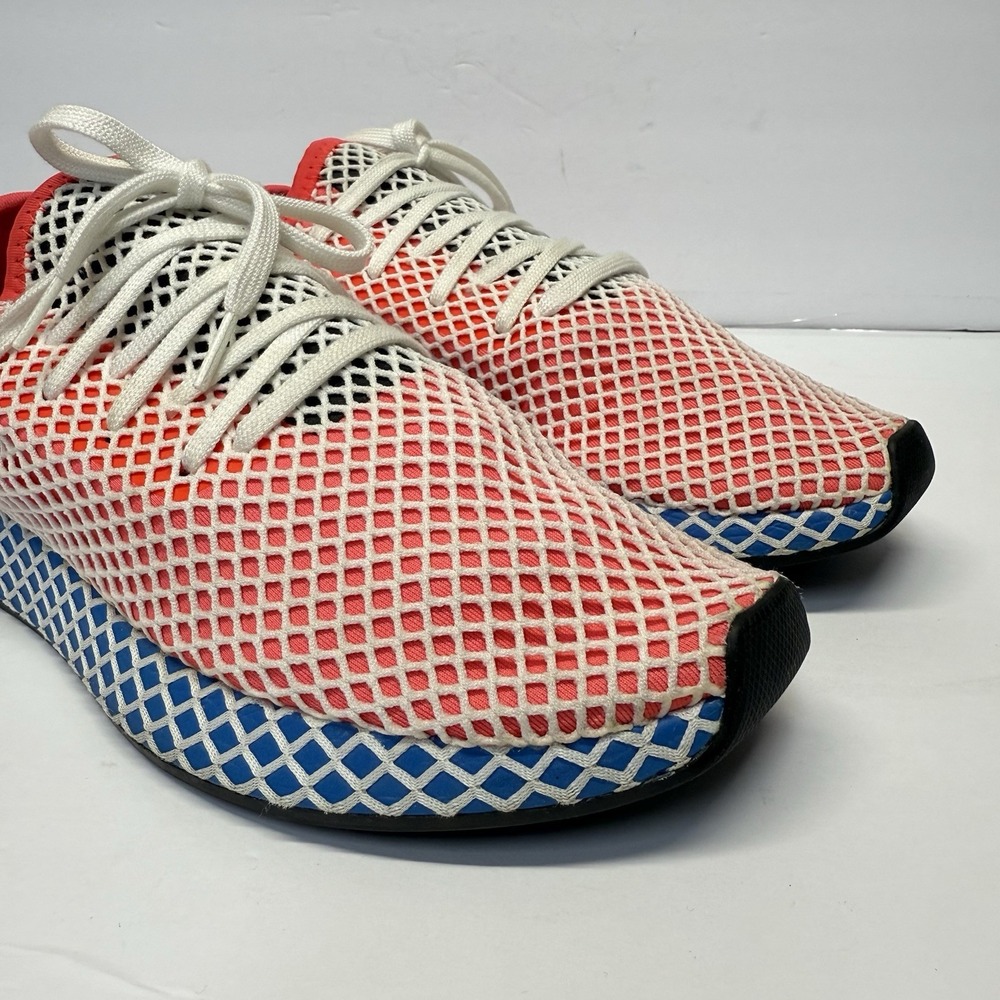 Adidas Deerupt Runner Mens 11 Solar Red Blue Mesh Grid Sneakers CQ2624